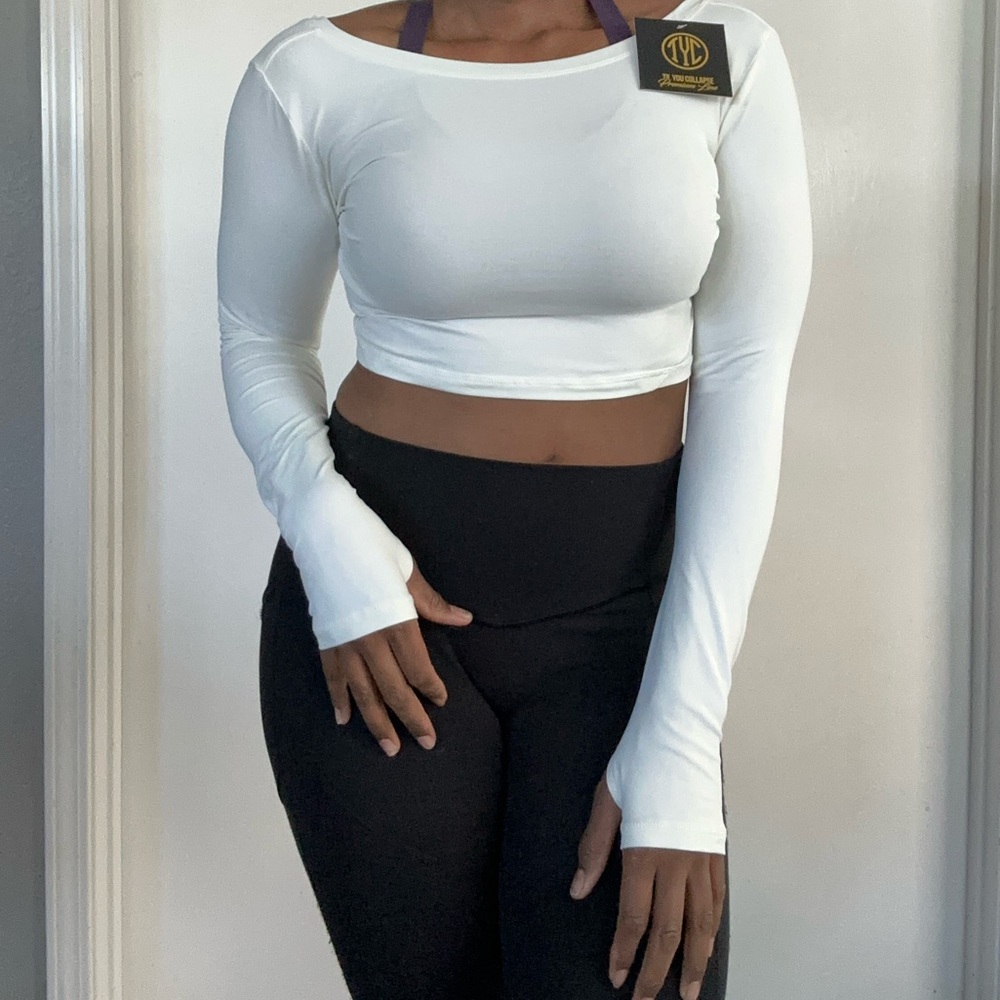 Cropped Long-Sleeve White Women's Top -